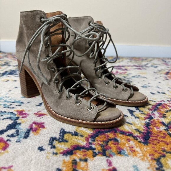 Jeffrey Campbell Cors Lace Up Ankle Boot Womens Size 7 Leather Boho Block Heel - Picture 12 of 13